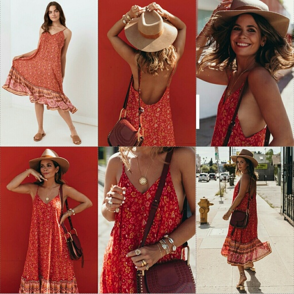 New spell Dahlia strappy midi dress cherry red XS - Picture 6 of 8